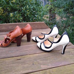 Lot of 2 Cole Haan Pin Up Pumps Woven Sandals Heels Brown Black White  7.5 / 8